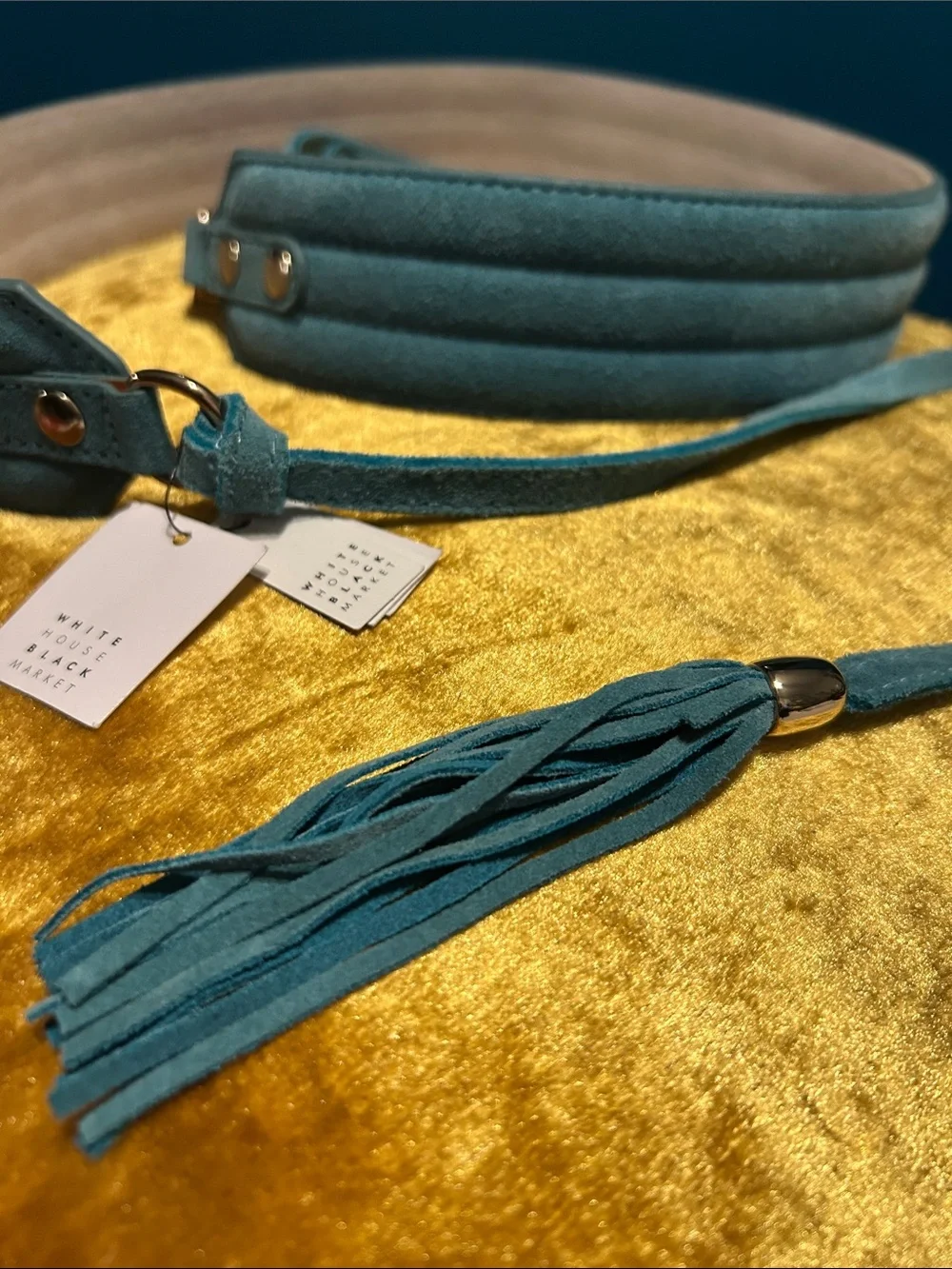 White House Black Market Teal Suede Tassel Waist Belt